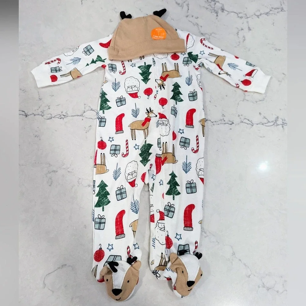 CARTER'S Christmas Footed Pajamas with Reindeer Santa Trees Presents 9 Month - Picture 9 of 12